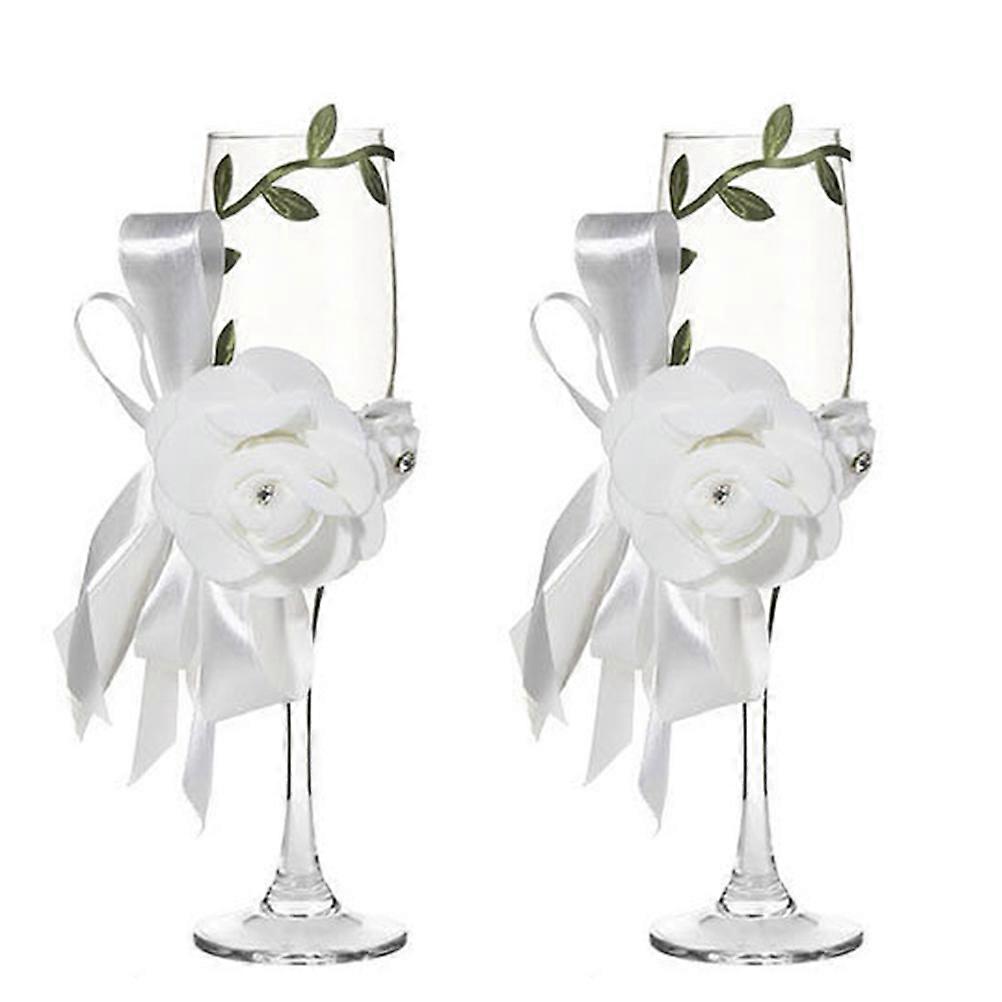 Party Wine Cup Leaf Rose Design for Storage Use 1Pair White Goblet