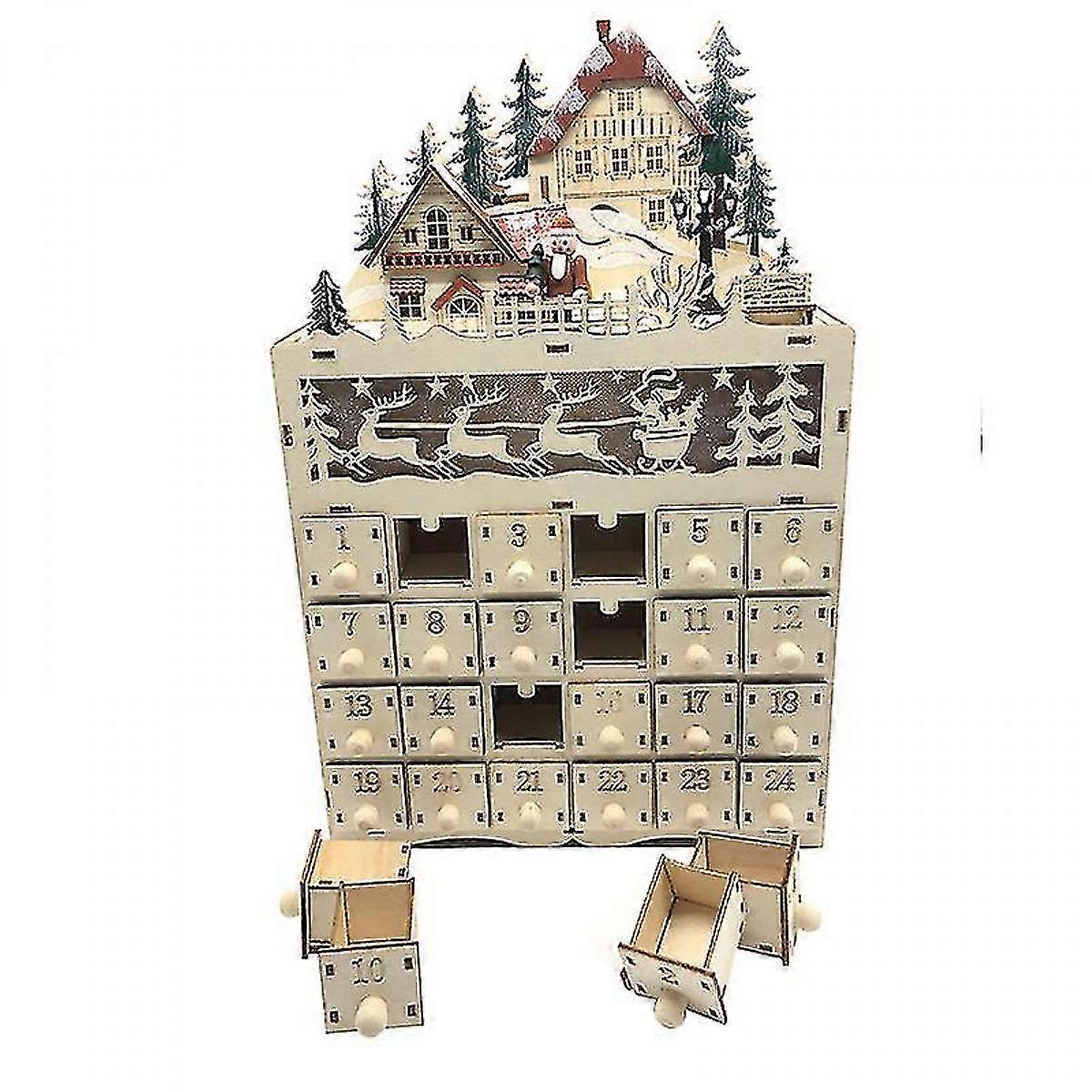 Christmas Wooden Advent Calendar With Led Light 24 Storage Drawers 24 Days Countdown Calenda