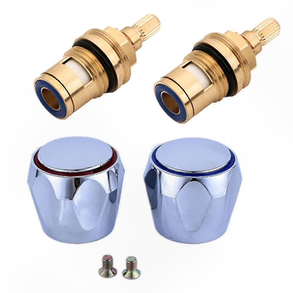 Replacement Tap Handle Set with Hot and Cold Valve Knobs Spool for Faucets