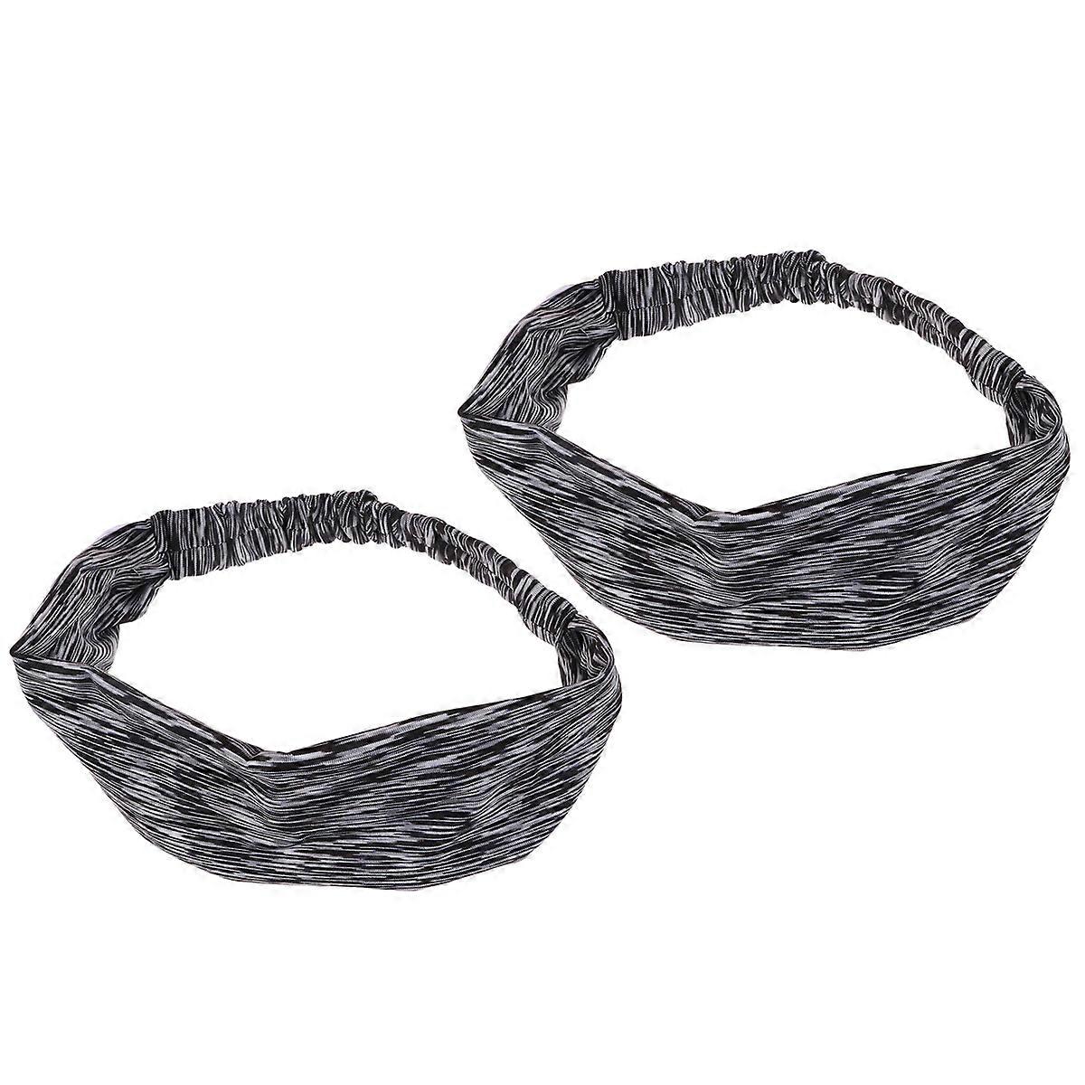 Breathable Elastic Headband with Buttons for Decoration 2Pcs Black Headband