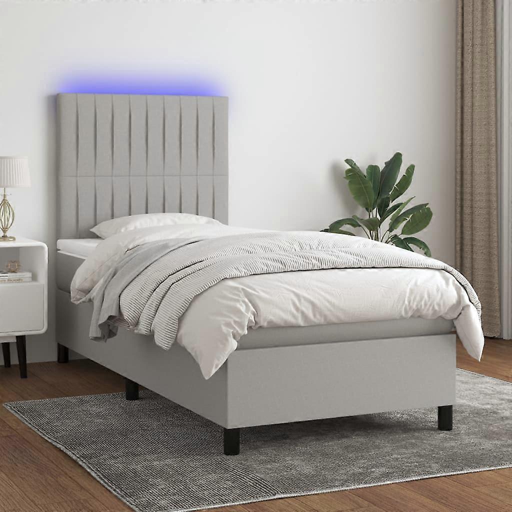 Boxspringbett mit Matratze & LED Hellgrau 90x200 cm Stoff