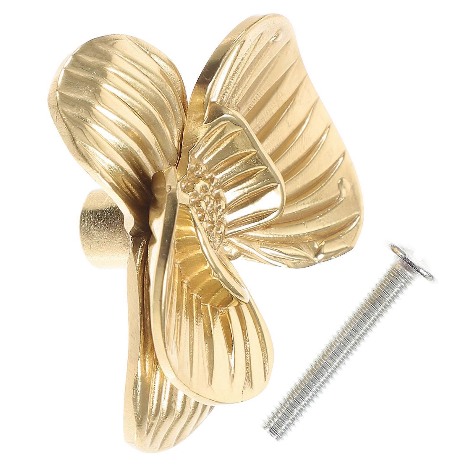 Golden Antique Cabinet Pull Knob for Cabinets Brass Petal Shape