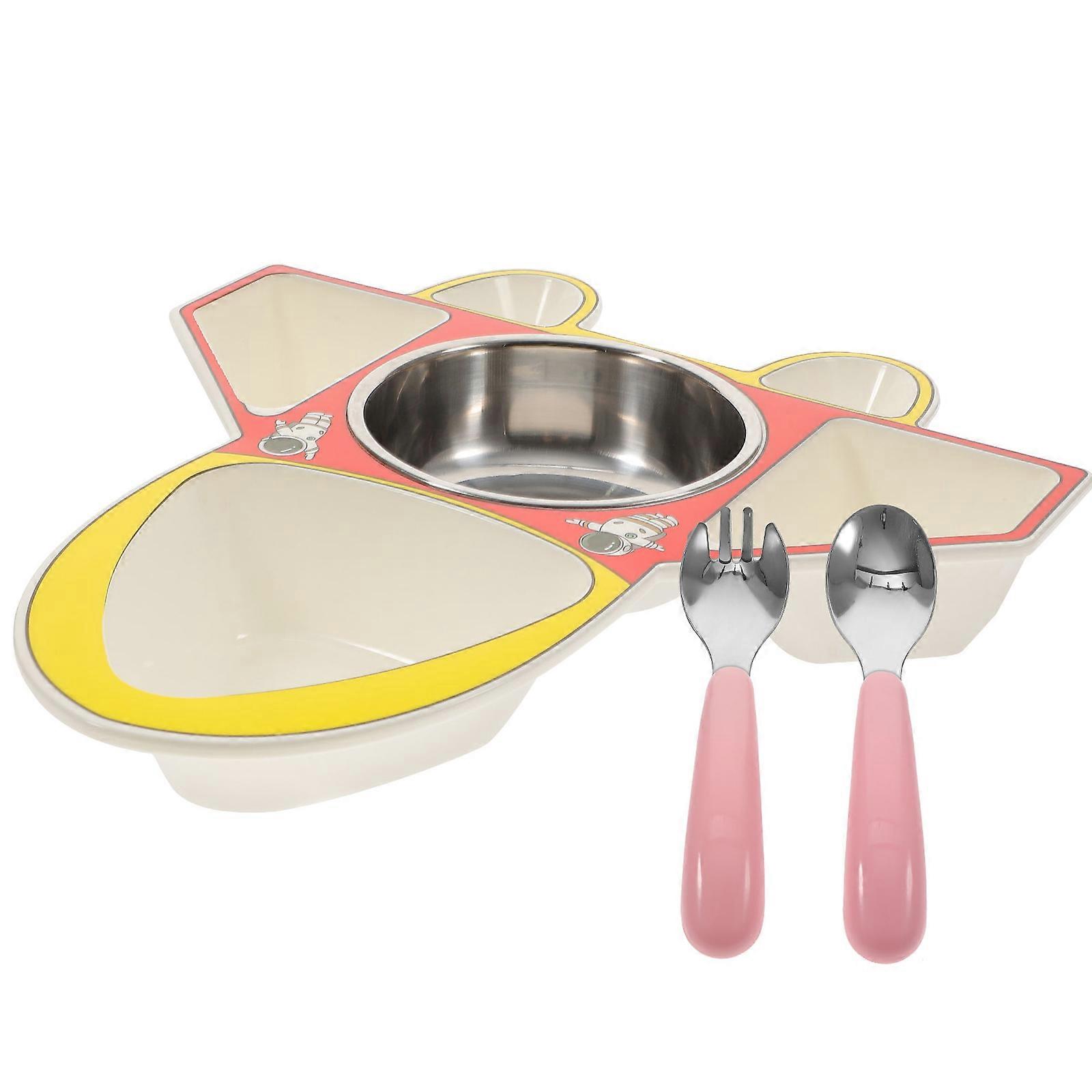 Kids Divided Food Plate 3 Sets Airplane-Shaped With Spoon Fork For Personal Gatherings Easy Food Separation