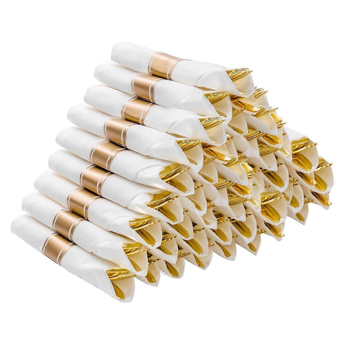 Tovaglioli pre-arrotolati con set di posate argentate per feste, oro