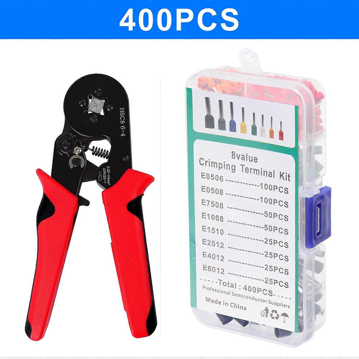 Wire Ferrules Crimping Tool Kit AWG 23-7 Self-Adjusting Ratchet Crimper Plier with 400/800/1200PCS Wire End Ferrules Terminals