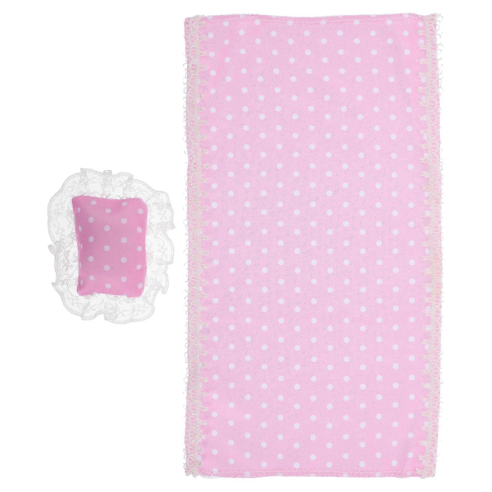 Pink Dollhouse Bedding Set for Dolls with Soft Pillows and Bed Sheet