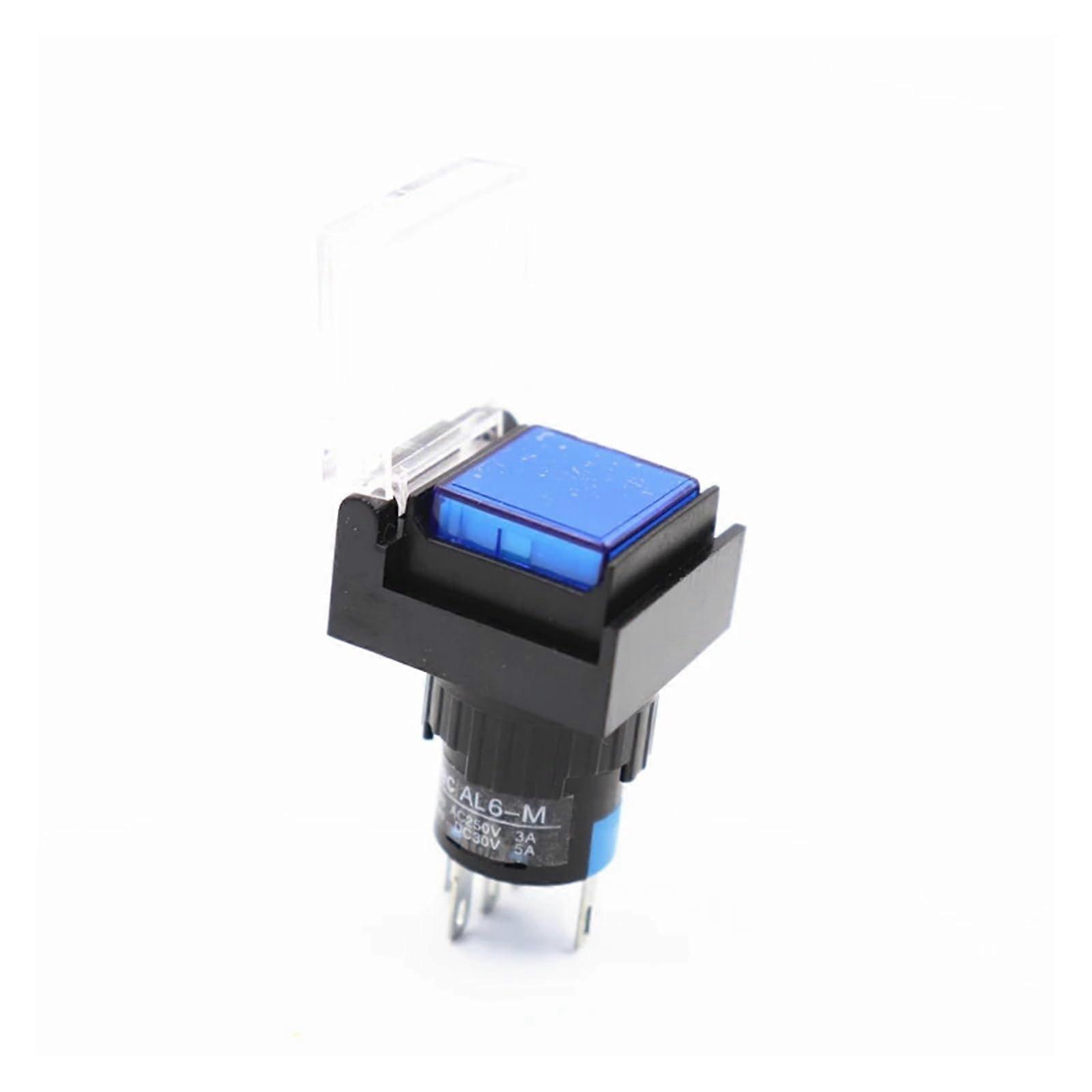 Push Button Switch 220V Illuminated 16mm Mounting Hole Blue SelfLocking With Protective Cover 5Pcs