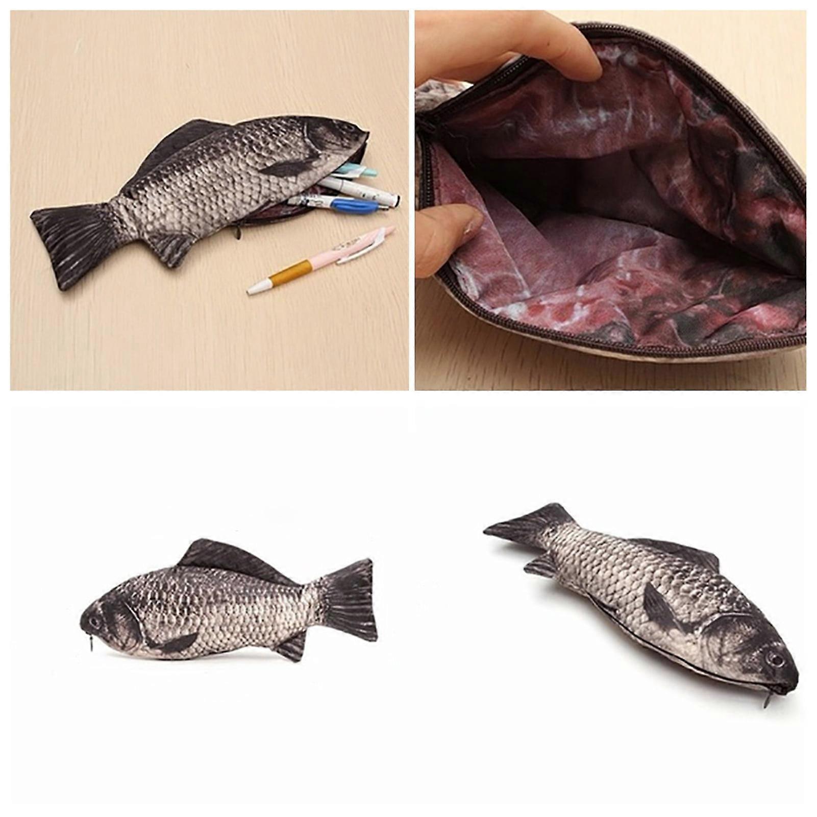 Fish Shape Pencil Case, Simulation Crucian Fish Pen Bag, Portable Dust-proof Zipper Pouch for Students, Boys, Girls - Stationery Case