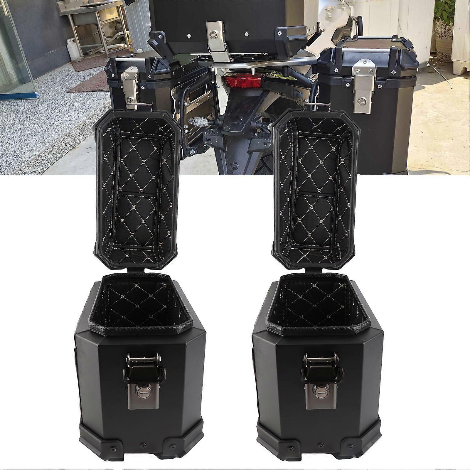 Motorcycle Side Case Universal Fit Aluminum Alloy 18L Left Right Hard Saddlebag Box with Support Rack Lock Handle for Helmet Luggage 