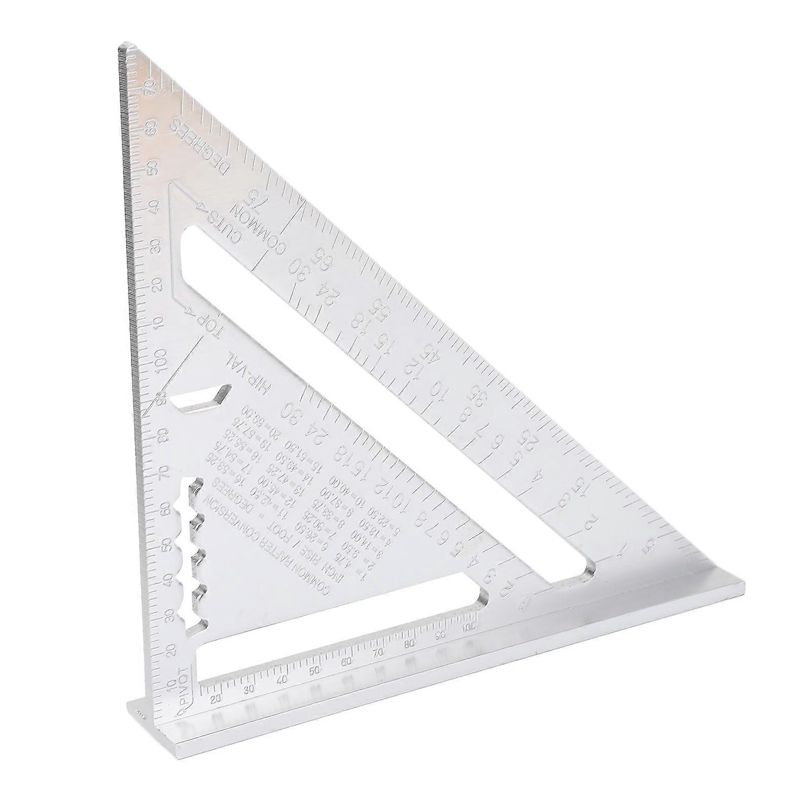 Carpentry Triangle Ruler Aluminum Alloy with Imperial and Metric Scales Triangle Ruler Protractor for Engineer Carpenter Silver 
