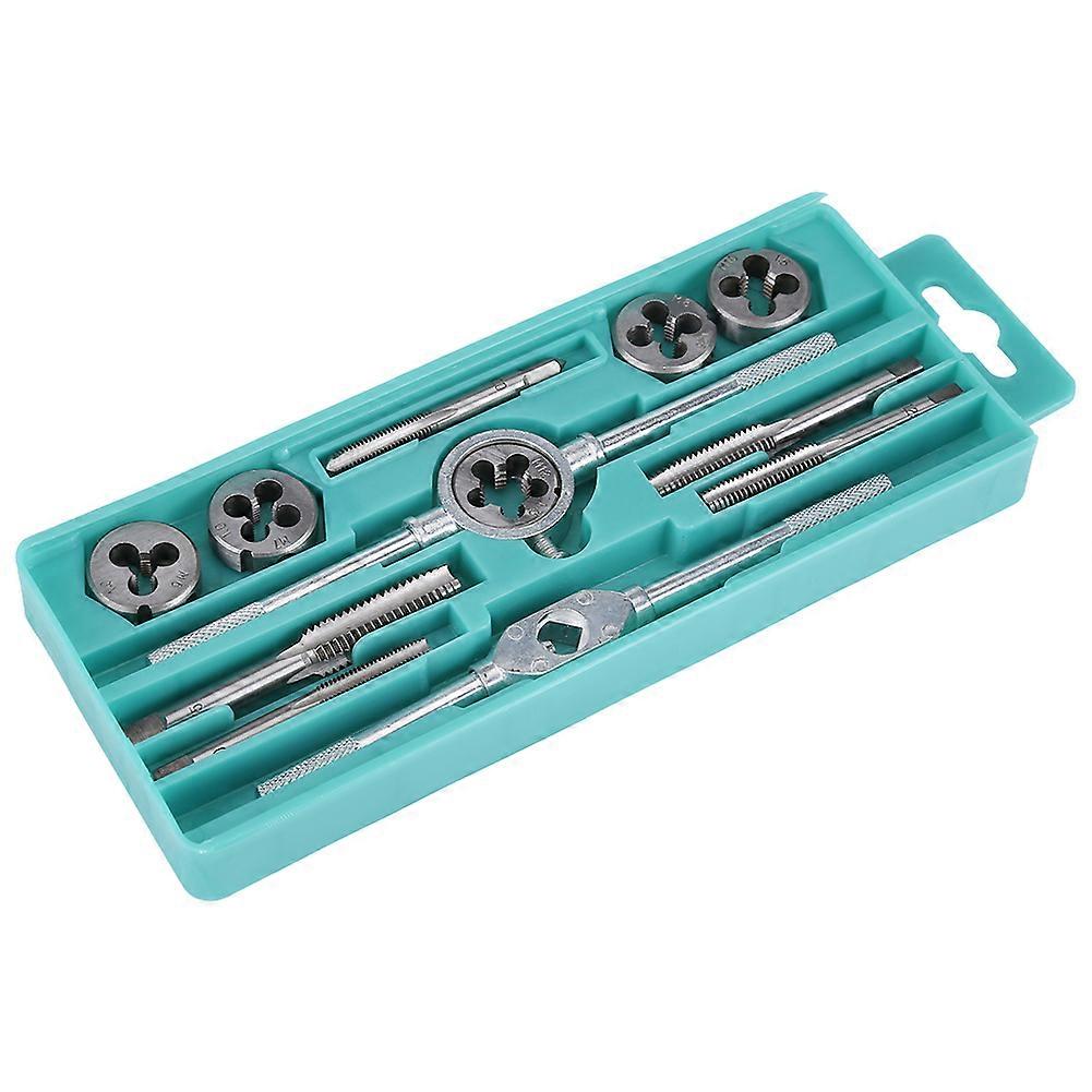12pcs M6-M12 Screw Nut Thread Taps Dies With Wrench Handle Hand Tool Kit