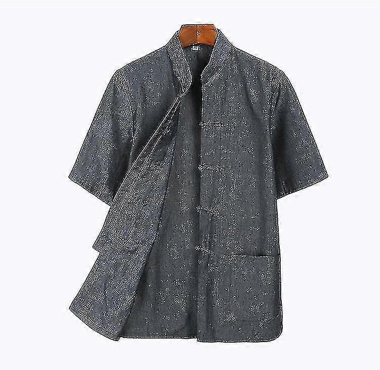 Pamuk Tang Takım Elbise Üst Erkekler Yaz Kung Fu Tai Chi Üniforma Gömlek Bluz Kısa Kollu Geleneksel Çin Kıyafetleri