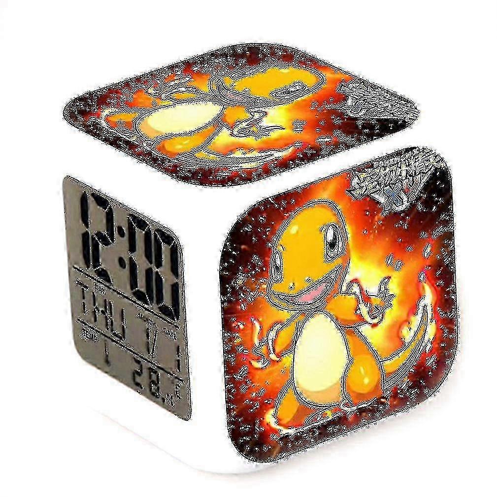 Charmander Digital Thermometer Glowing Cube Alarm Clock 7 Color Changing