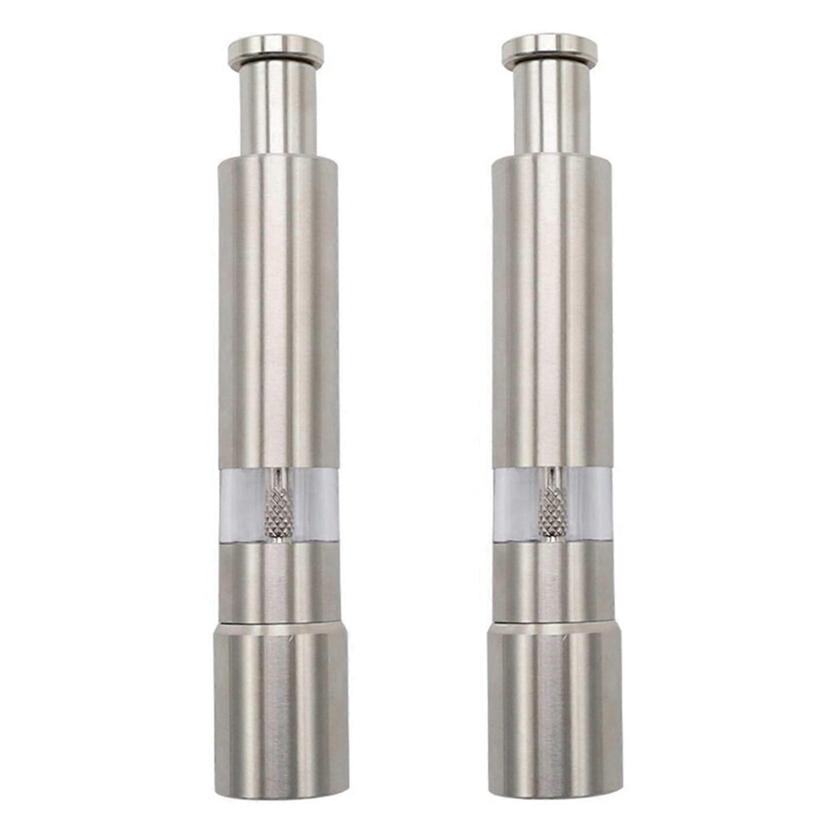 2X Salt Grinder And Pepper Mill Set For Pepper Sea Salt And Spices With Thumb Button One Hand Operation
