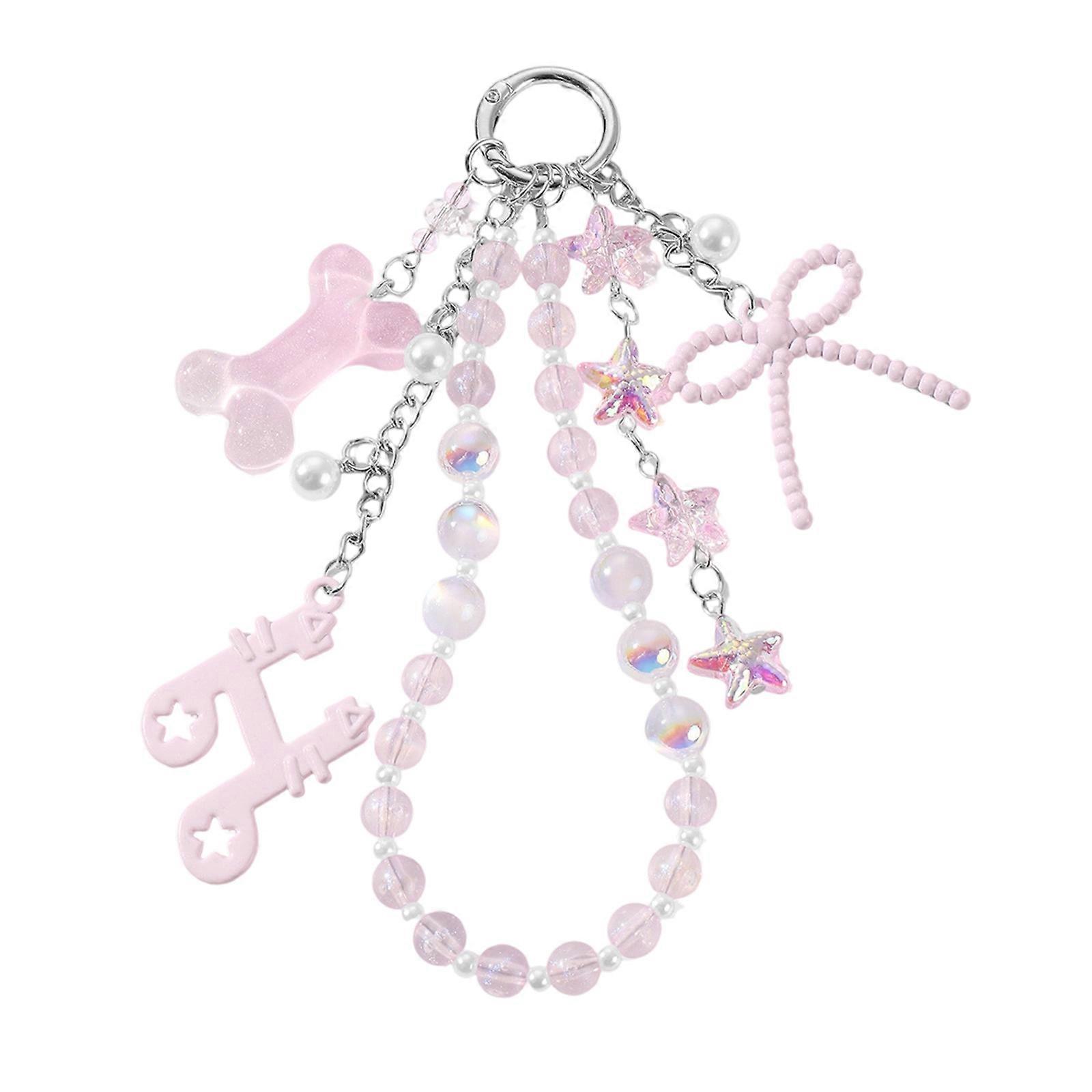 Resin Bead Keychain Set With Cat Eye Heart and Bone Charm for Personalize Fashion Accessories Multicolor