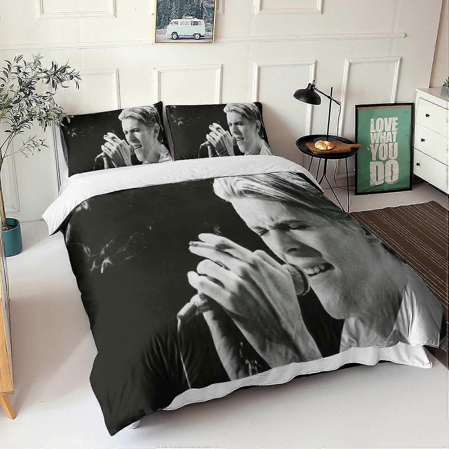 David Bowie Duvet Cover Set, 3D Singer Roupa de Cama Set com Microfiber Pillowcases & Zipper Fechamento Quilt Case Rock 'n' Roll Impresso Efeito Duplo
