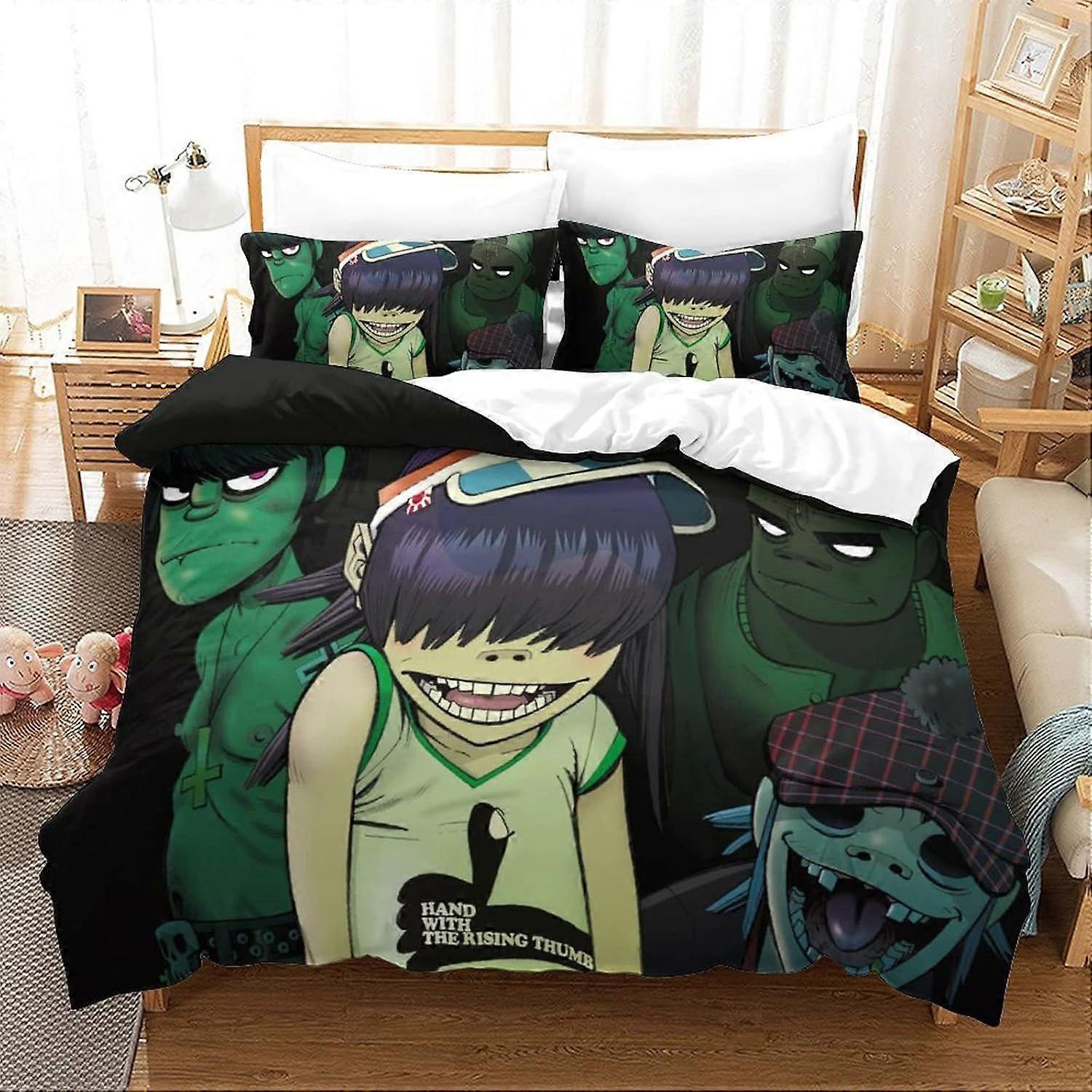 GENBAK Gorillaz Duvet Capa com fronhas Music Pattern Hip-Hop Bedding Set com fecho com zíper Capa macia de colcha de microfibra
