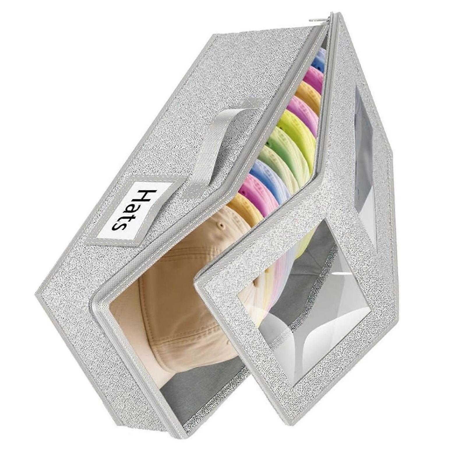 Clear Visibility Cap Box High Capacity Foldable Structure Breathable Fabric Hat Storage Container For Living Spaces  Light Grey