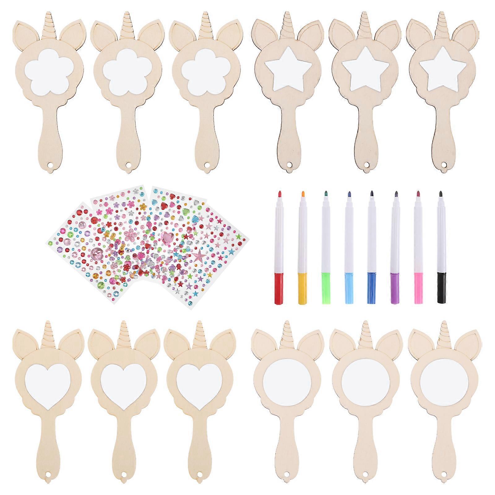 Creative Wooden Mirrors For Diy Activities Unicorn Design Hand Mirror 1 Set