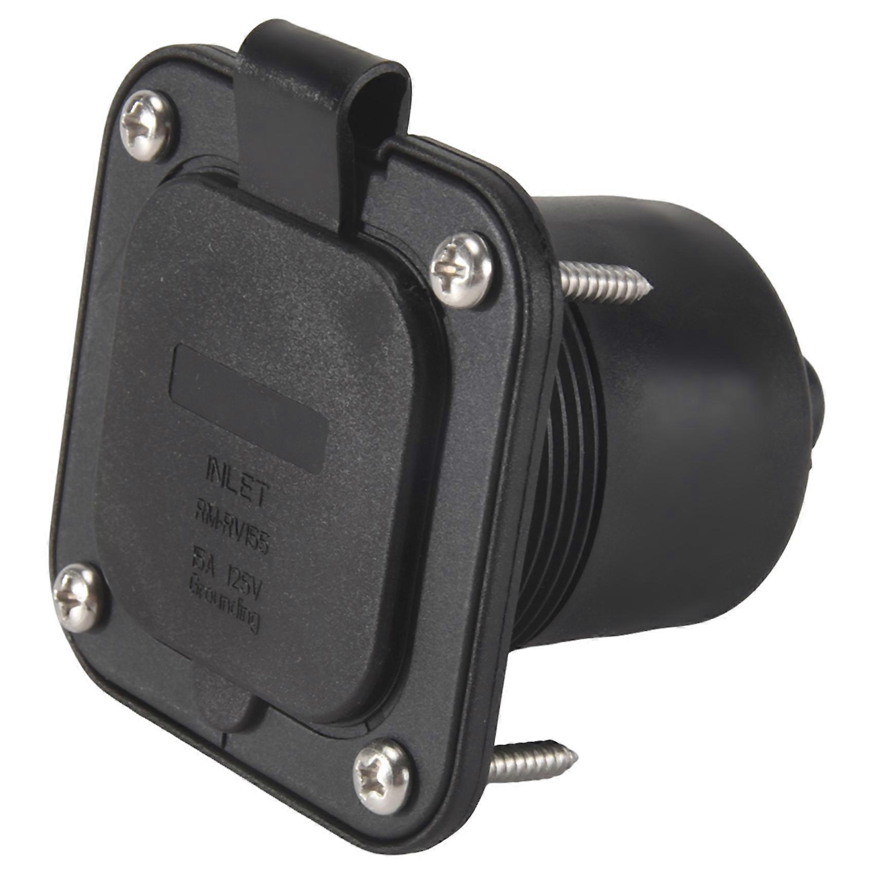 Flanged Inlet ETL 15 Amp RV Plug Receptacle Block Heater Bumper Plug with Waterproof Cover NEMA 5-15 Male Wall US Plug