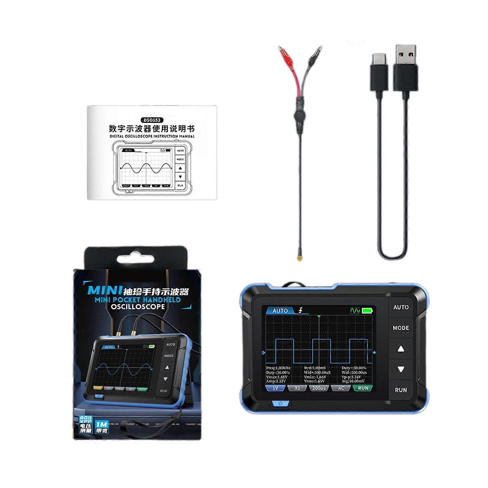2 in 1 Digital Oscilloscope 1MHz Bandwidth 5MSa Sampling Rate 2.8inch Display Waveform Generator Automatic Power Off Multicolor