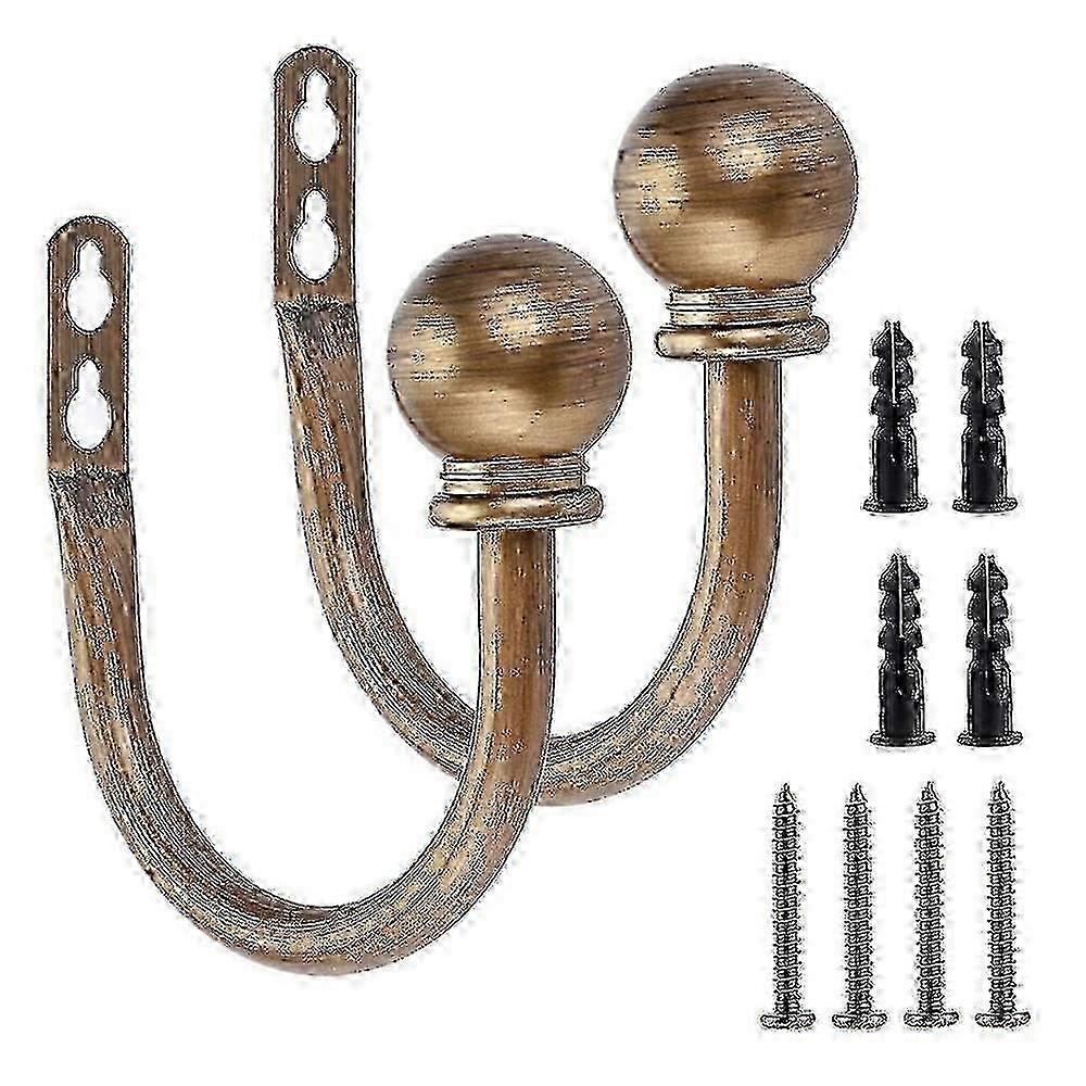 w Round Finials Curtain Holdbacks, Decorative Curtain Hooks Wall Mounted, Ball Finials Hooks For Drapery, Set Of 2, Brushed Nickel U- Hook f26