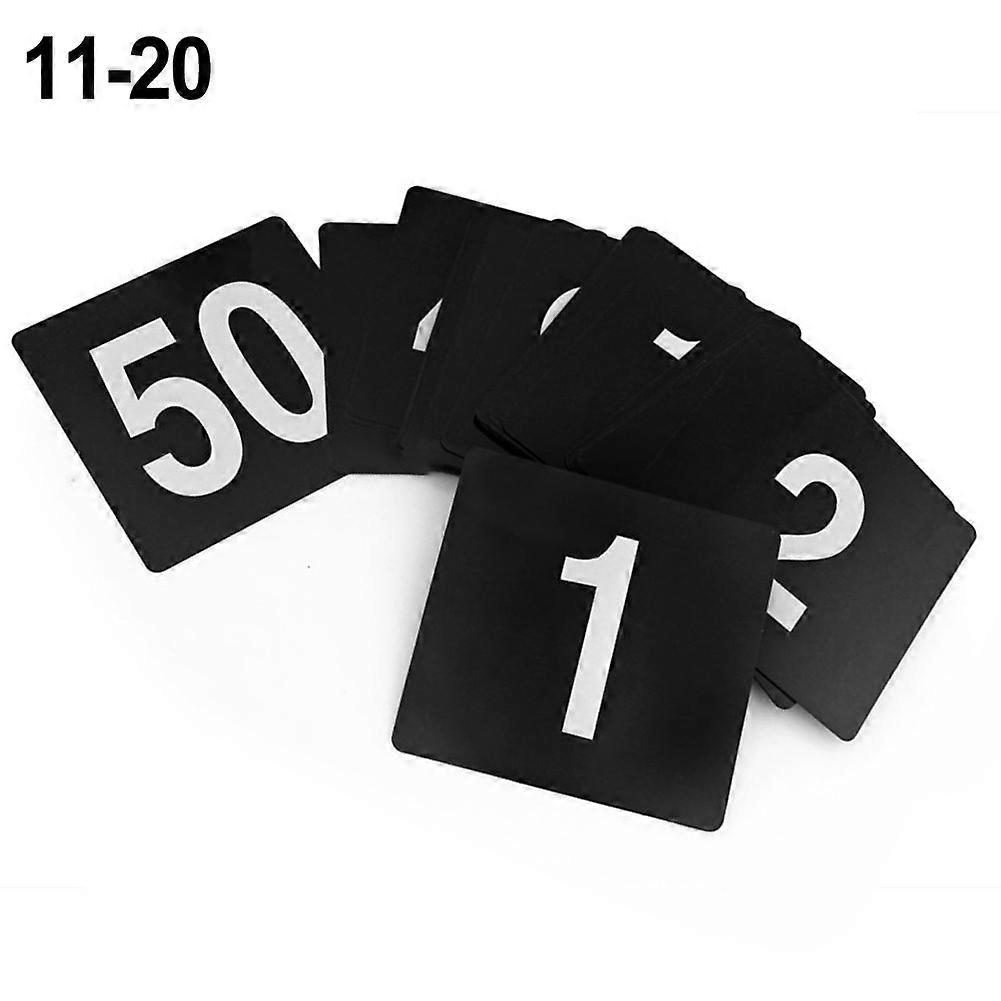 Plastic Double Sided Table Numbers, 11-20, 4" X 4", Black Table Display Table Number