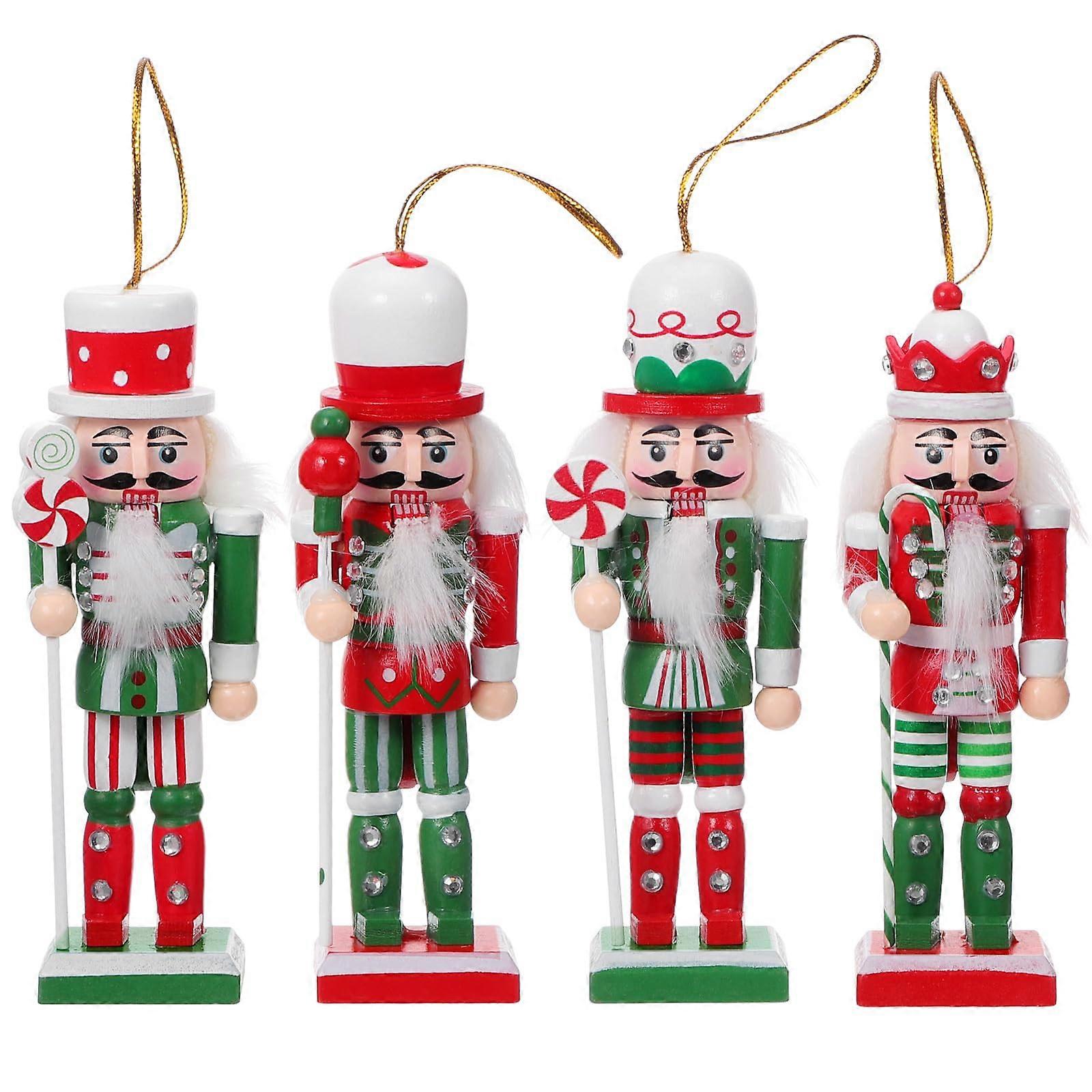 4 Pcs Mini Nutcracker Christmas Tree Ornaments, Colorful Wooden Nutcracker Decoration Set for Holiday