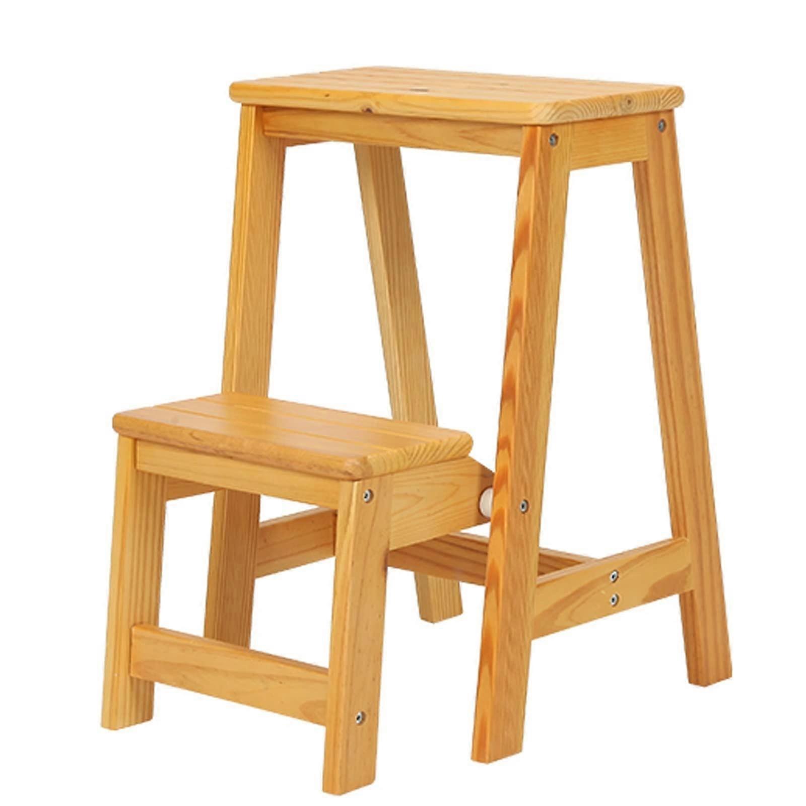 Wooden Folding Step Stool 2Step Ladder Chair SpaceSaving for Kitchen, Home, Library 150kg