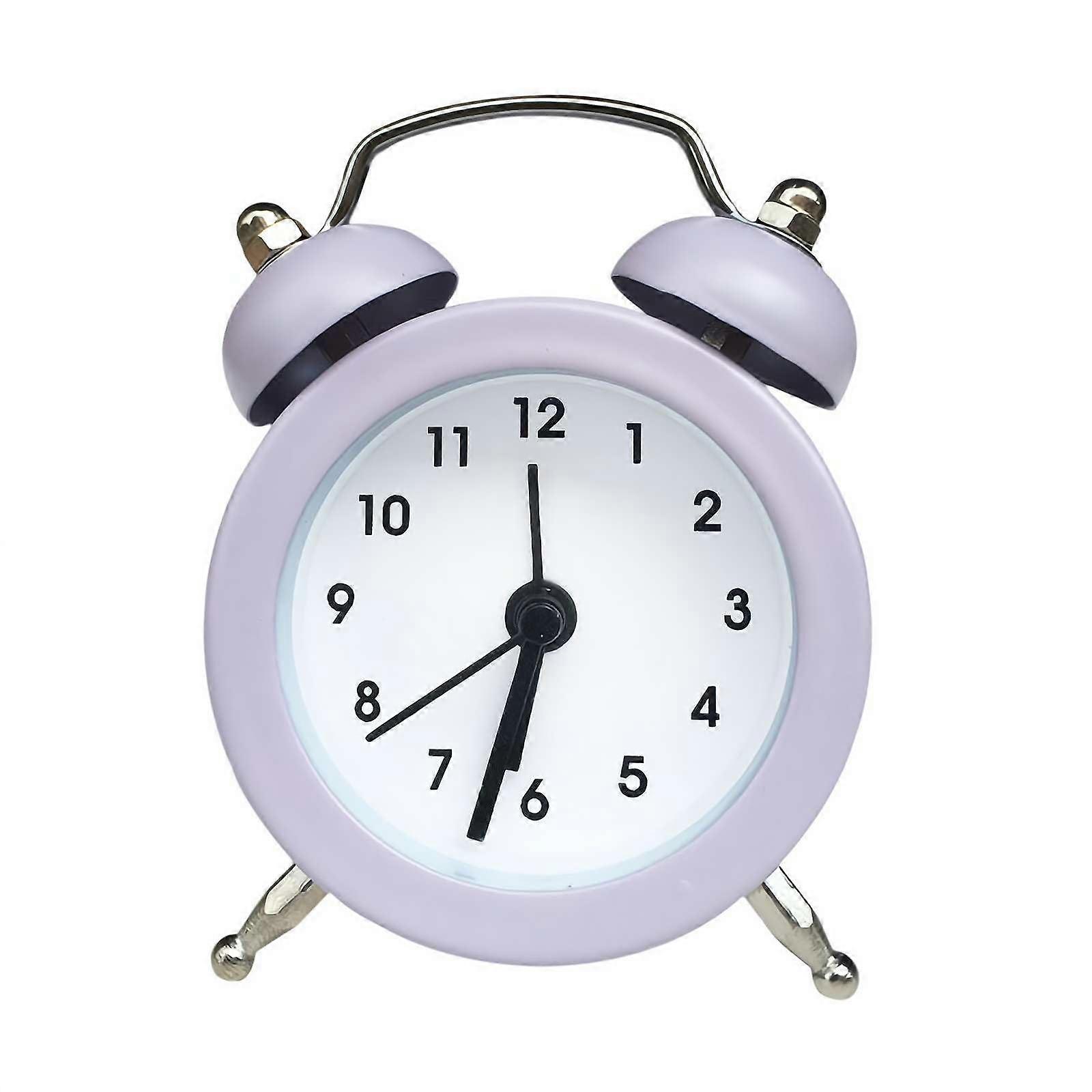 Vintage Twin Bell Alarm Clock Loud NonTicking Analog Travel Clock with Backlight for Heavy Sleepers – Purple 1pc