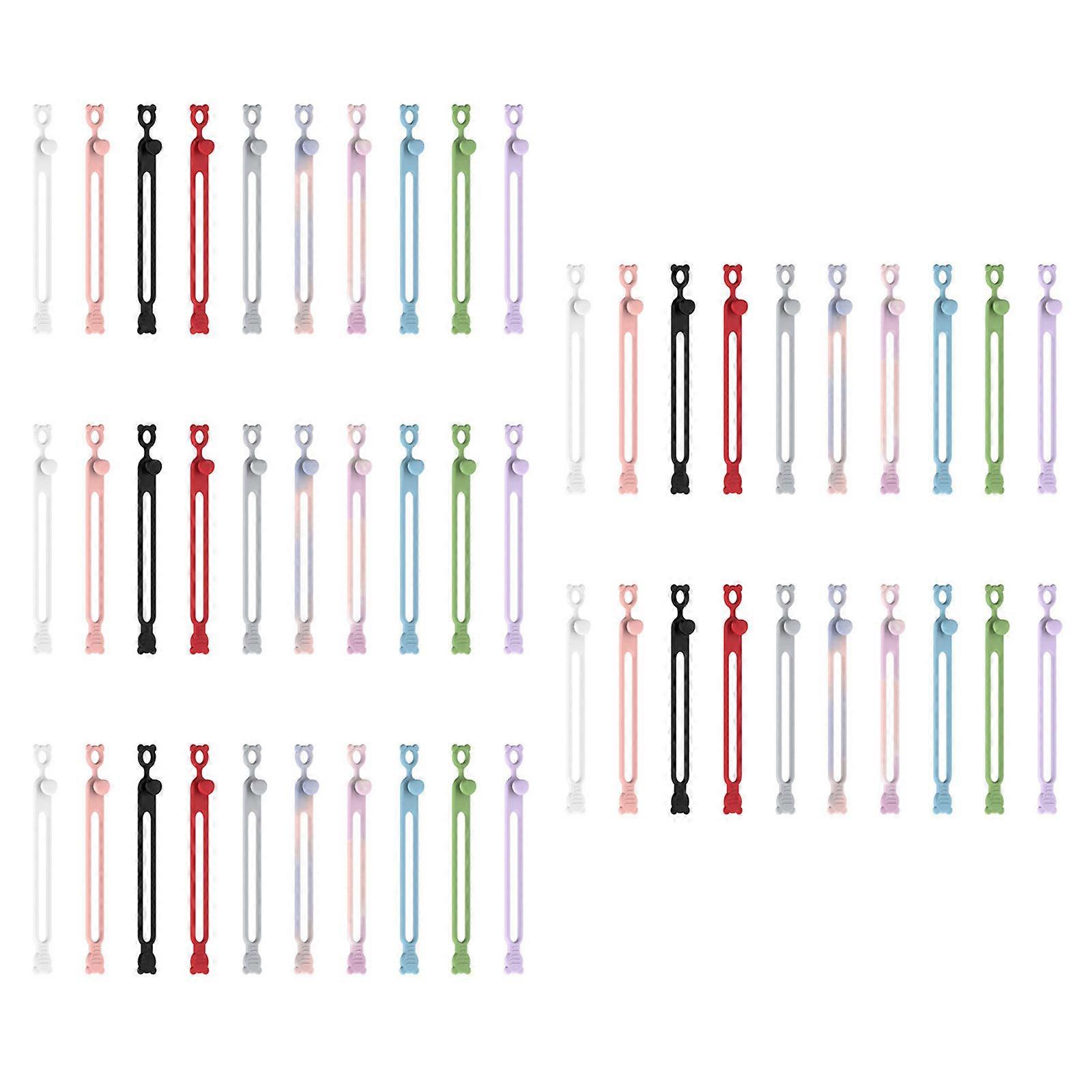 50Pcs Reusable Cable Ties Straps Adjustable Cord Organizers Elastic Silicone Cord Keeper for Bundling and Organizing Multicolor