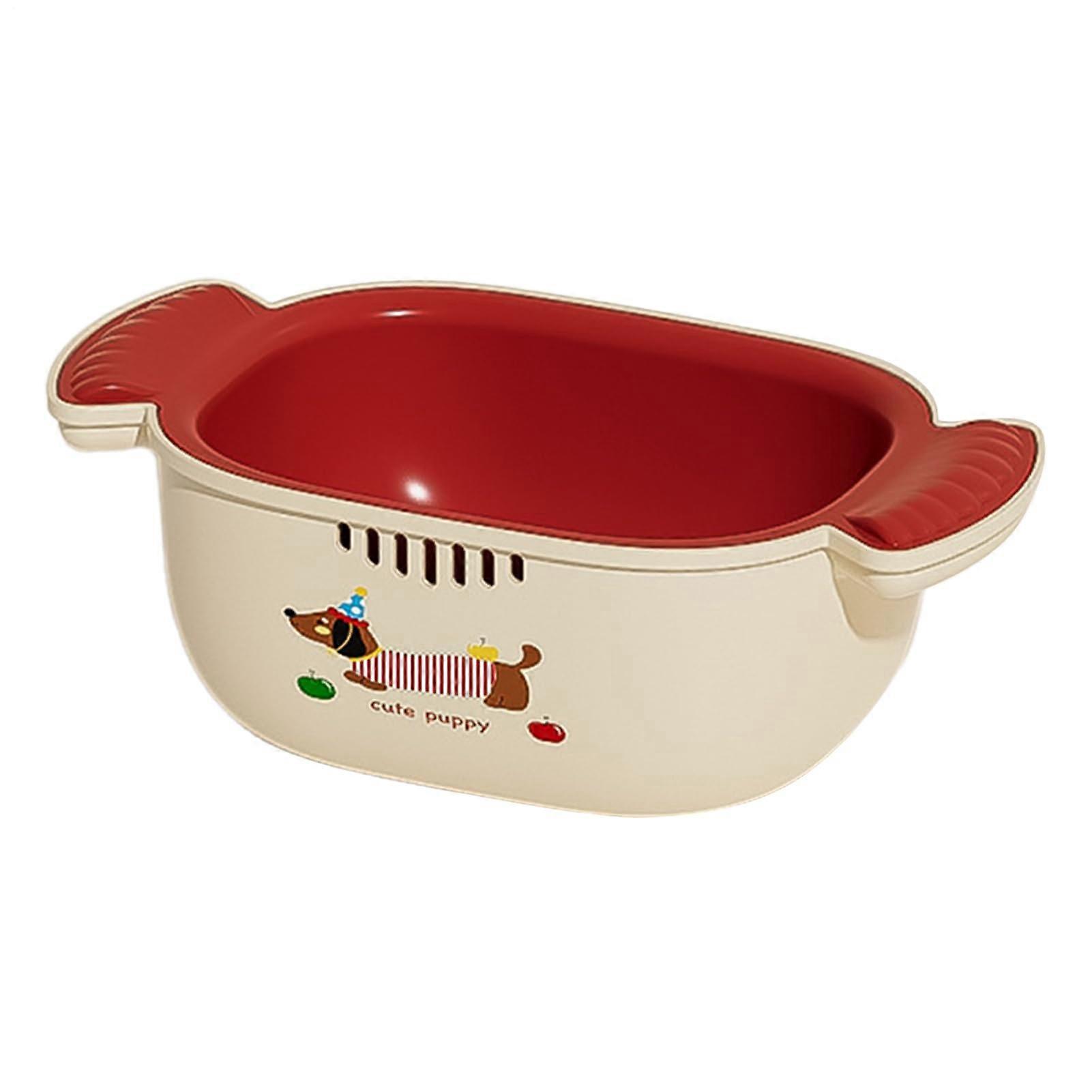 Fruit Washing Bowl with Strainer for Vegetables Pasta Salad, Fast Drain Filter, Red