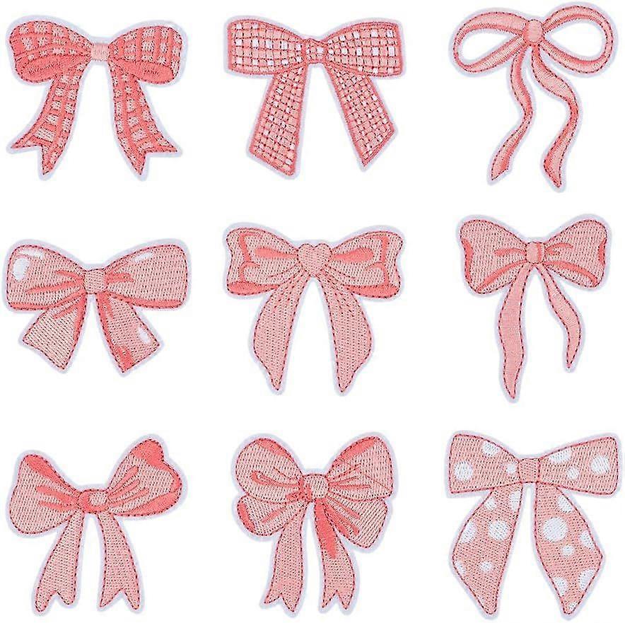 9 Styles Iron on Patches Multistyle Pink Ribbon Embroidered Bowknot Embroidered Patch Assorted Sew on Patch for Clothing for Hats Backpacks Socks Shir