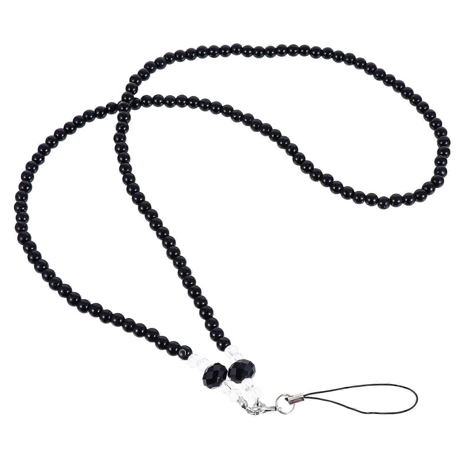 Protective Phone Pendants Beaded Phone Straps for 6Pcs Black
