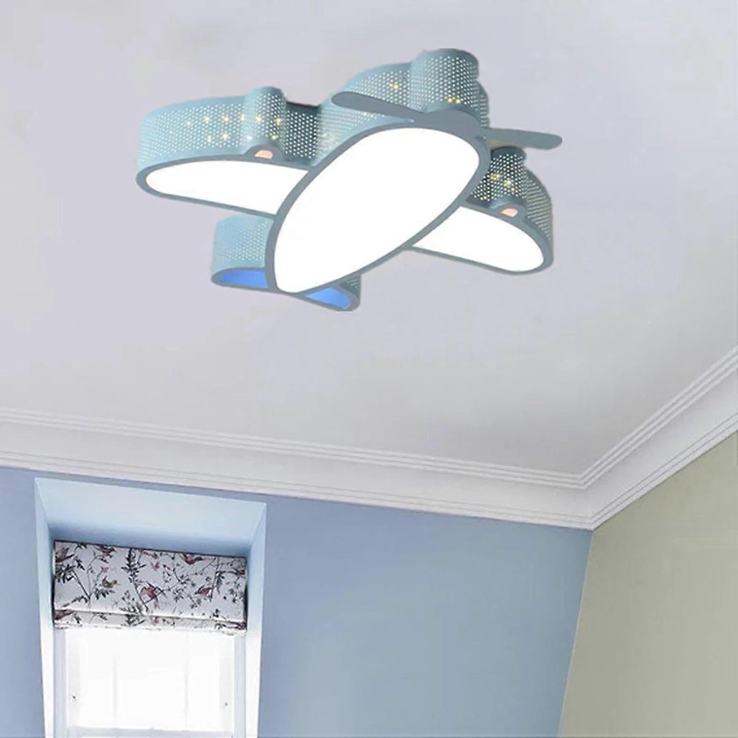 Airplane Shape LED Ceiling Light with Remote and 3Color Dimming for Kids Bedroom Blue