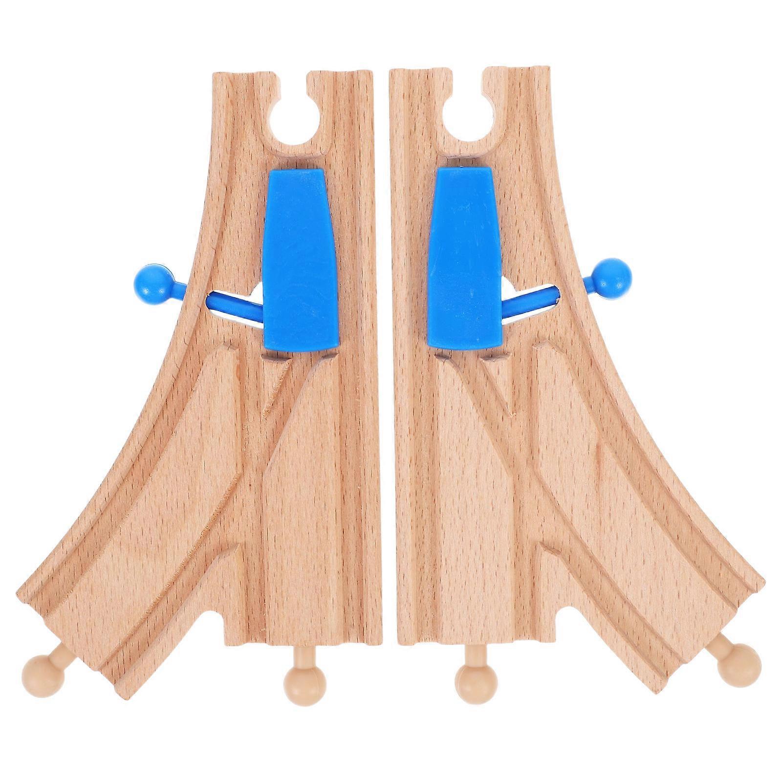 2pcs Wooden Train Track Intersections and Switch Track Accessories for Toy Train Set