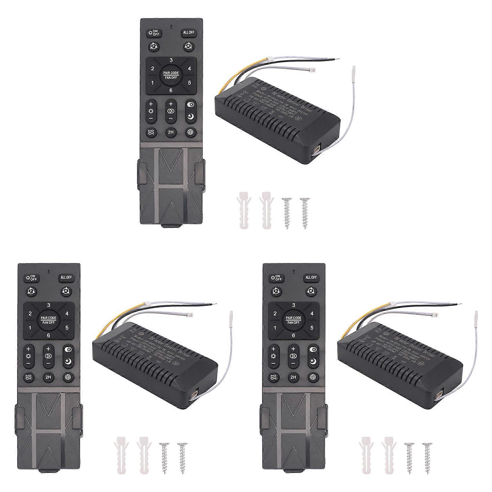 3X Ceiling Fan Remote Control Kit with 6 Speed Settings, Replacement Ceiling Fan Remote, Dimming Controls, 110-265V