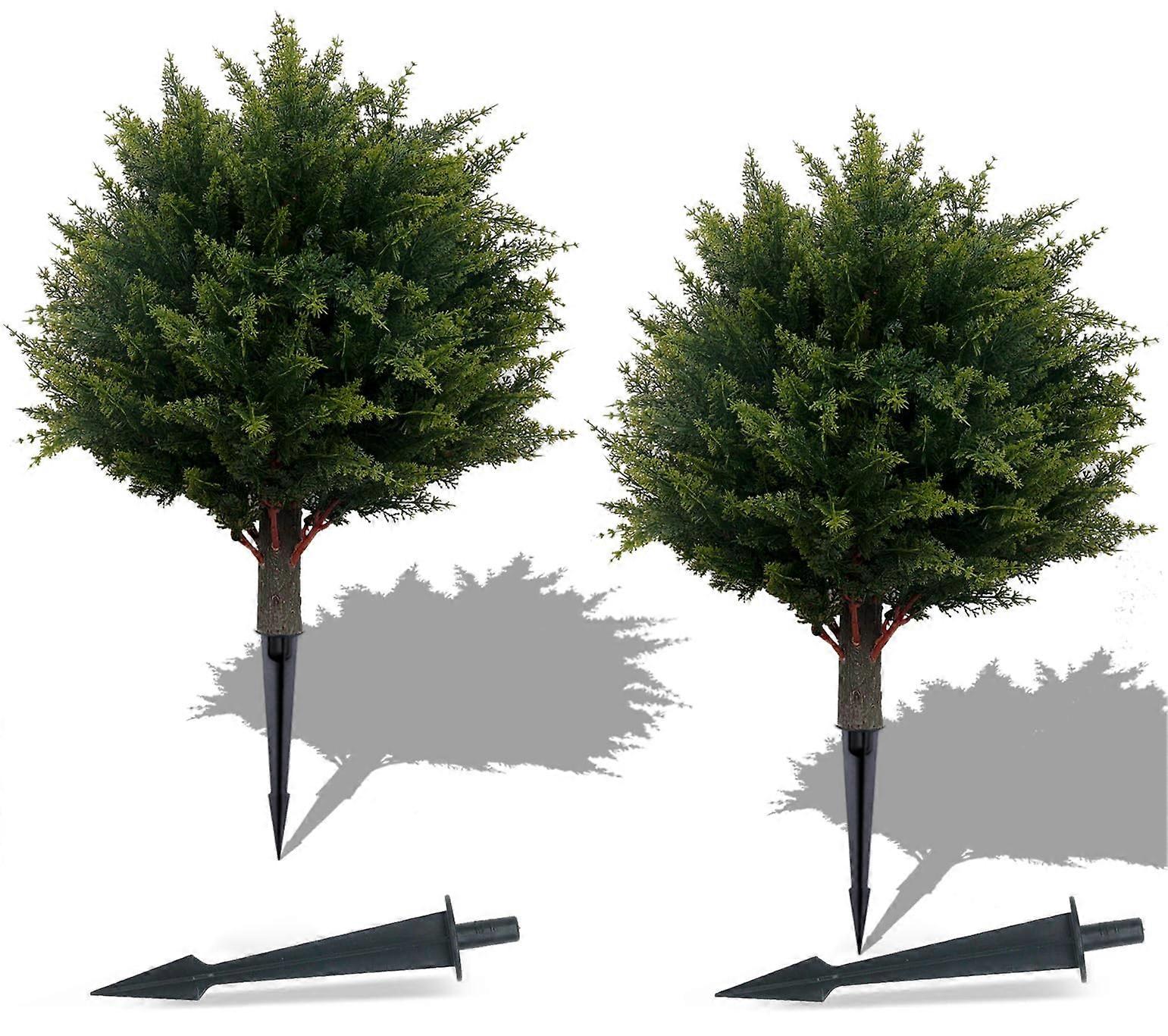 Artificial Outdoor Plants UV Resistant Faux Cedar Topiary Ball Trees 16 Inch Set of 2 with Ground Spike