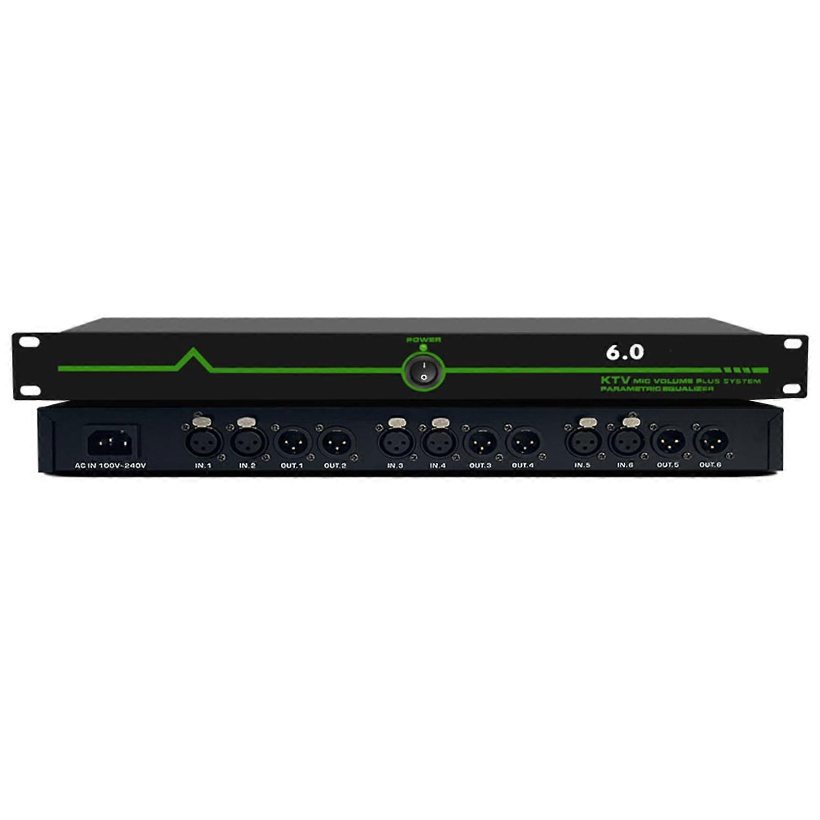 6in 6Out Microphone AntiFeedback Suppressor, Stage KTV Audio Effector With Frequency Shifter, 6Channel Processor