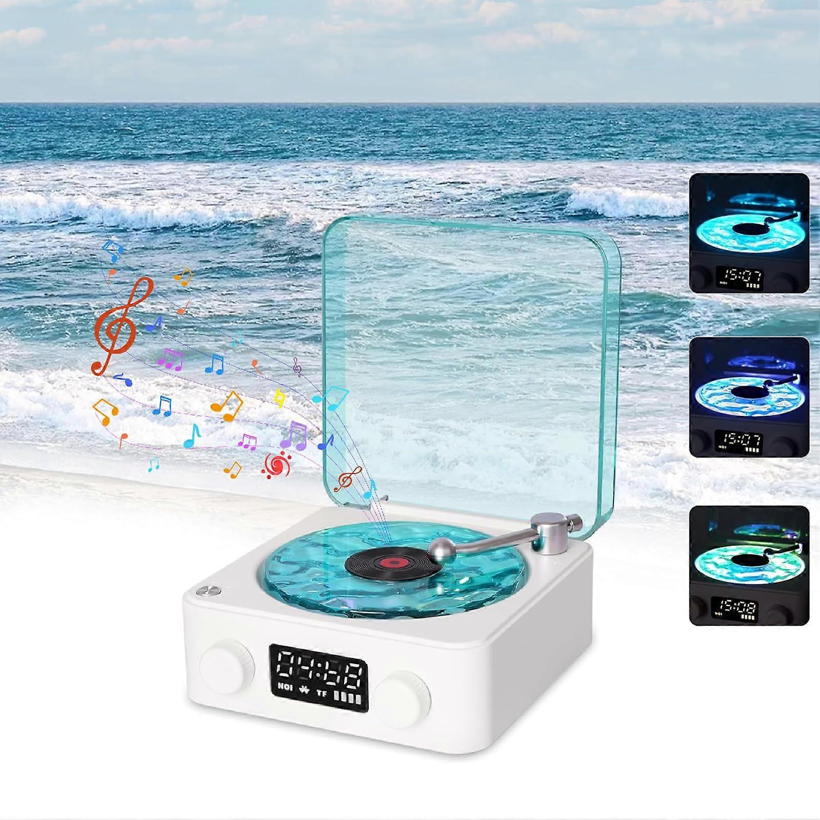 Retro Bluetooth Speaker with 360° Surround Sound, White Noise Ocean Waves and Ambient Light (White)