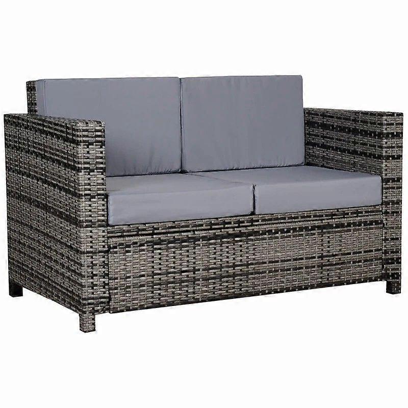 Rattan 2 Seater Sofa with Cushion Armrests Mixed