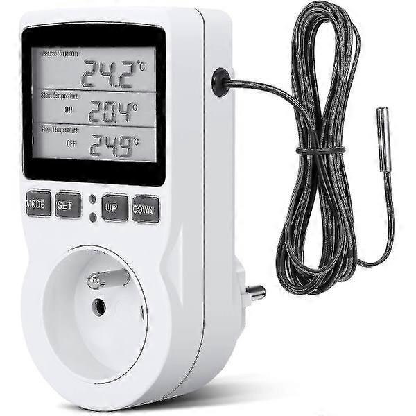 Digital Thermostat for Heating/Cooling with Socket, LCD Temp Controller, 230V Compatible with Greenhouse/Terrarium