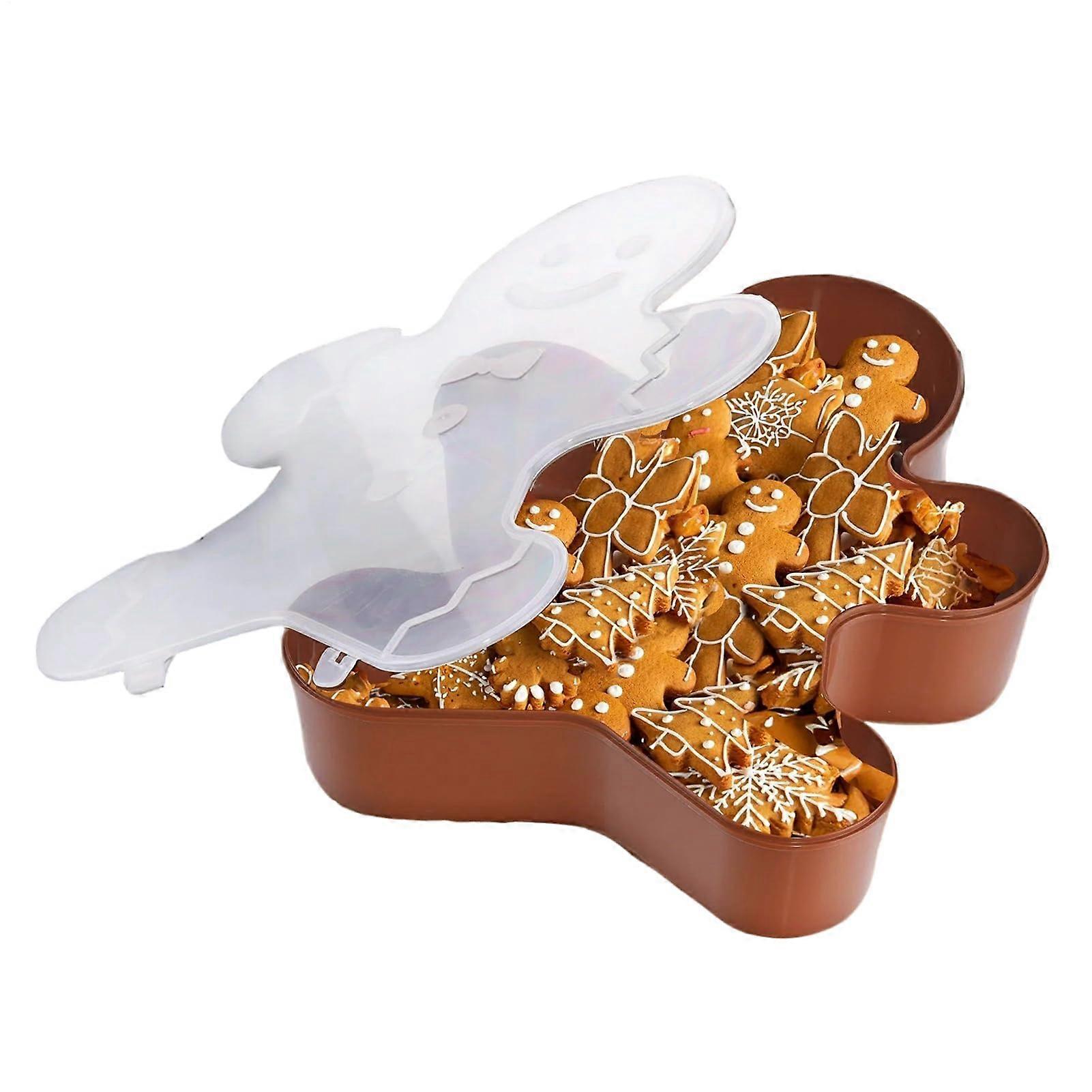 Christmas Serving Tray with Lid, Reusable Gingerbread Cookie Container, Festive Candy Dish