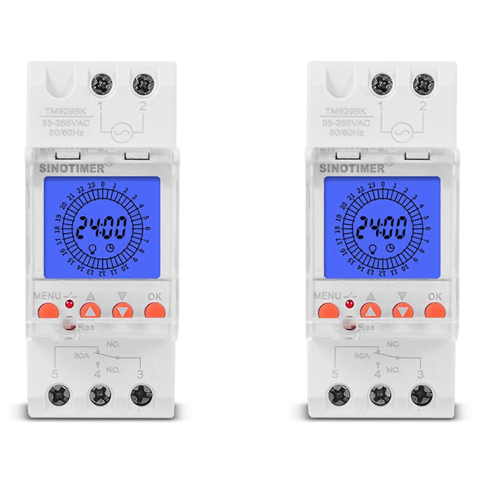 2X SINOTIMER TM929BK 24 Hours Smart Analog Timer Switch Backlight 85-265V 30A