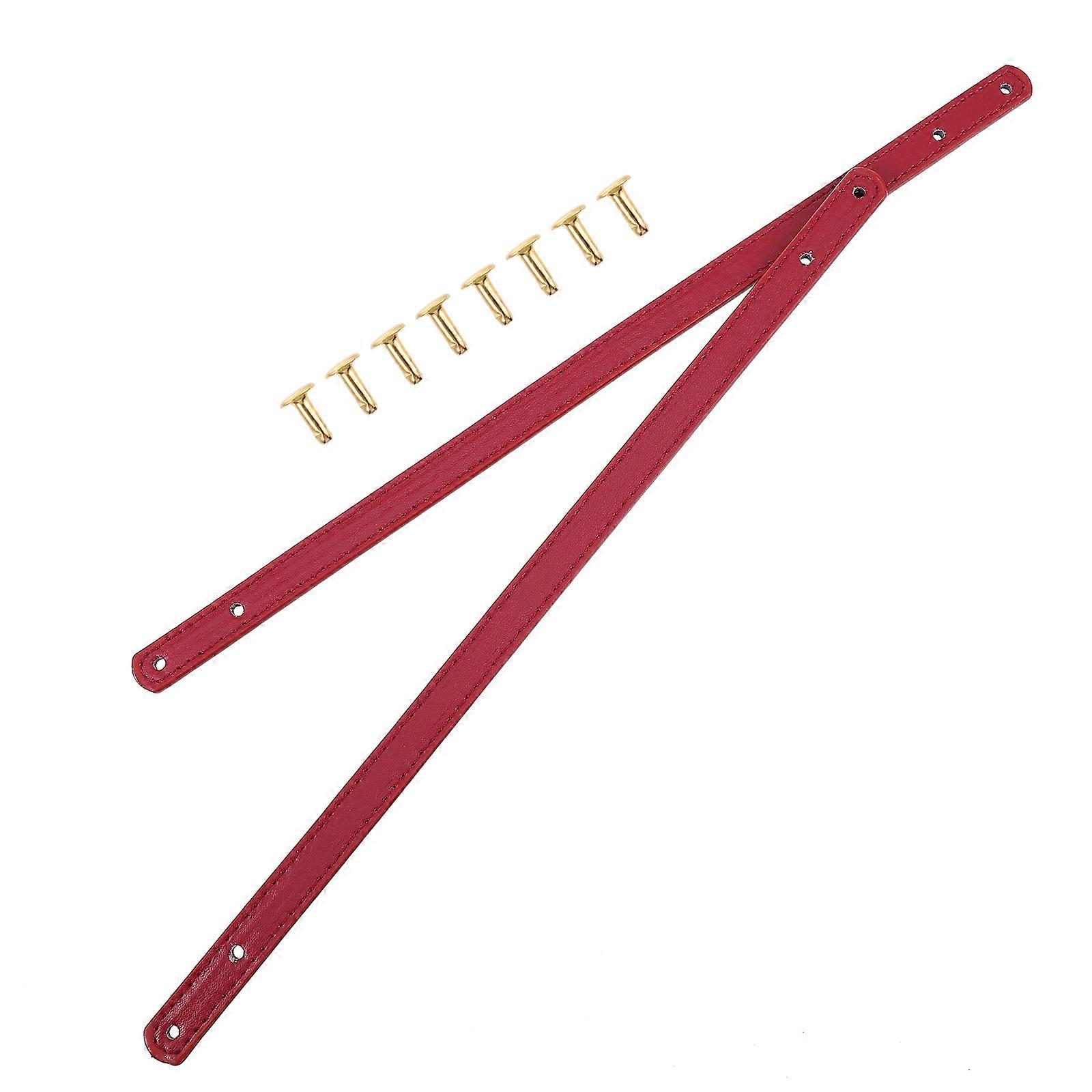 Purse Handle Strap 1 Pair Elegant Handbag Handle Accessory 30X1.2cm Dark Red Replacement Rivets