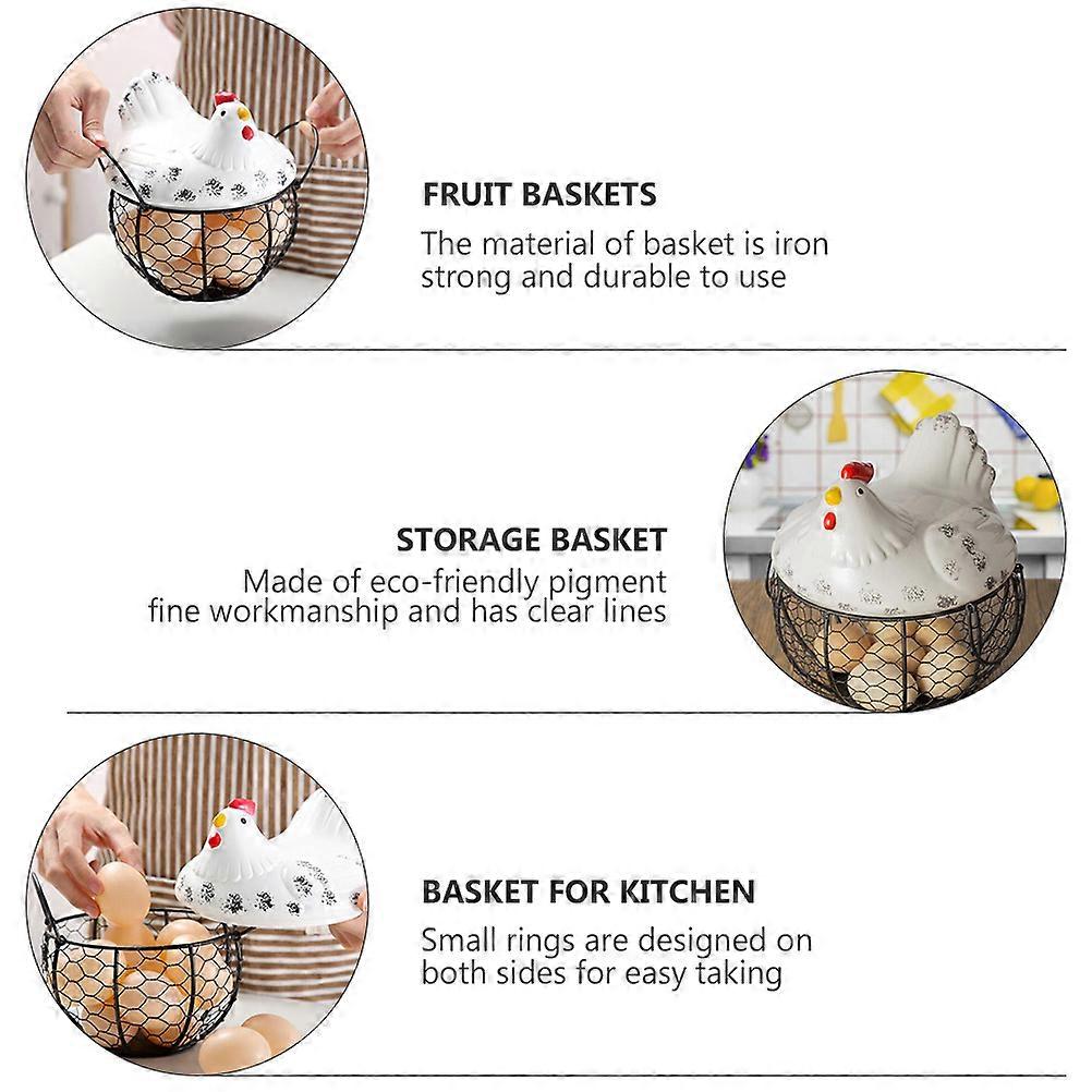 Unbreakable Kitchen Storage Basket Iron Hen Shape Home Decor White 1Pc