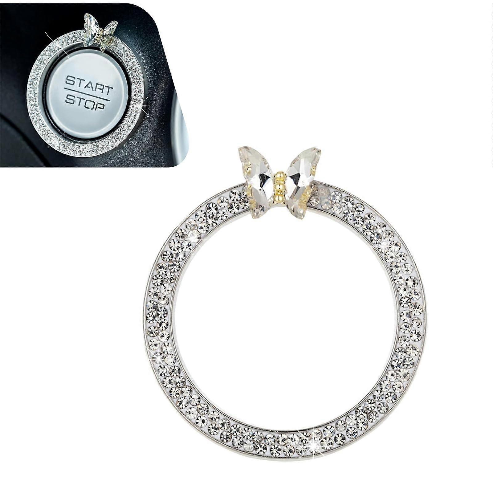 Car Start Button Cover Bling Butterfly Diamond Sparkle, Universal Engine Start Stop Decoration White