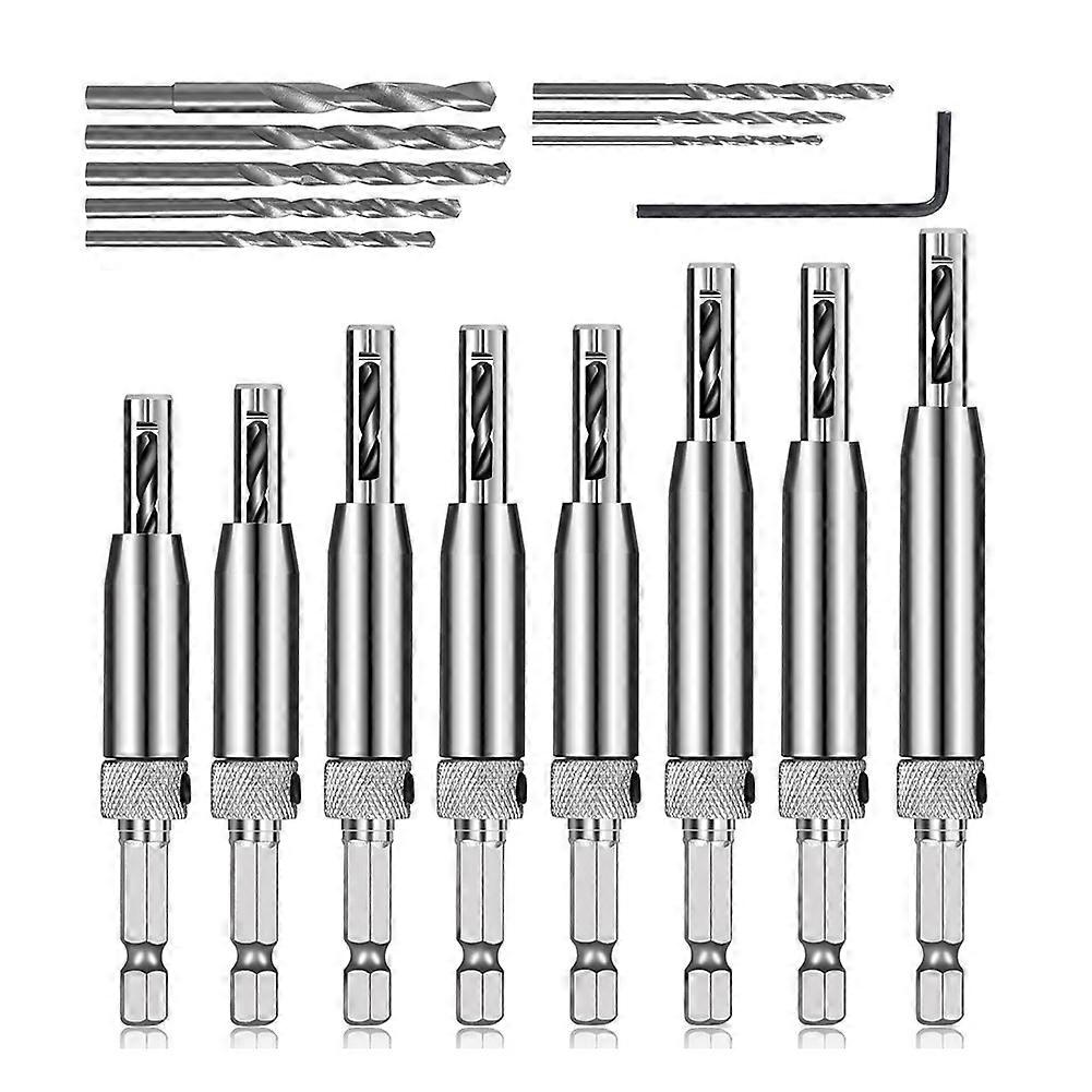 16pcs Self Centering Drill Bit Set, 1/4 Inch Hex Shank Self Centering Hinge Core Drill Bit for Wind