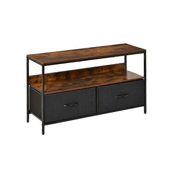 HOMCOM TV Stand Cabinet with 2 Foldable Drawers - Rustic Brown