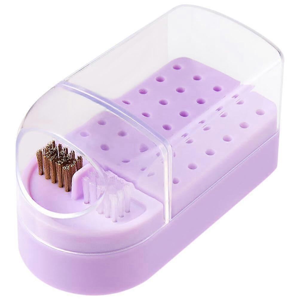 Nail Drill Bit Organizer with Clear Lid, Compact 30Bit Purple Storage Case for Salons